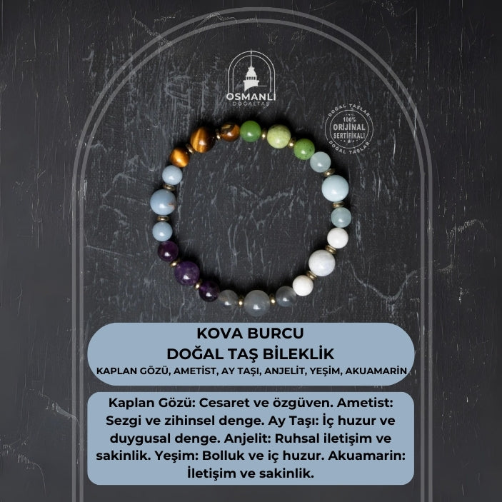 Osmanlı Doğal Taş Sertifikalı Kova Burcu Doğal Taş Bileklik