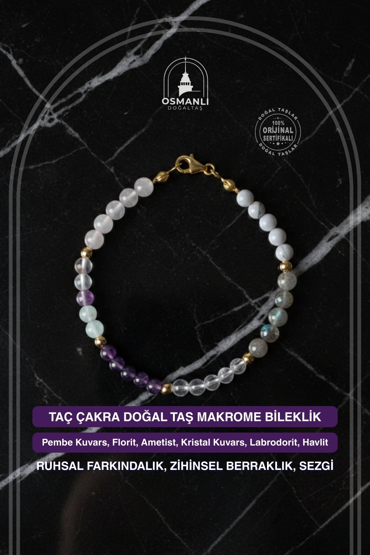Sertifikalı Taç Çakra Doğal Taş Bileklik 4mm