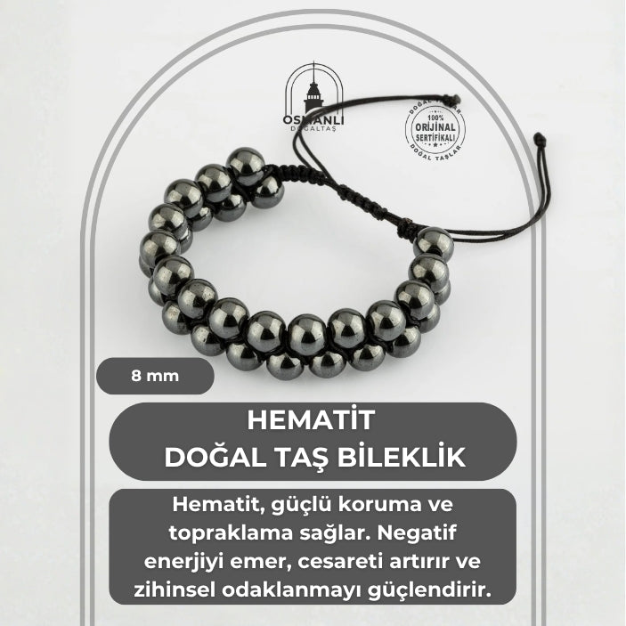 Hematit 8mm Çift Sıra Makrome Doğal Taş Bileklik