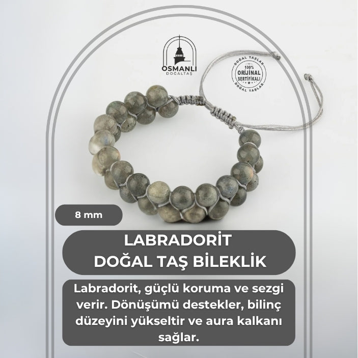 Labradorit 8mm Çift Sıra Makrome Doğal Taş Bileklik
