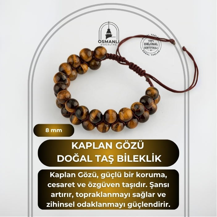Kaplan Gözü 8mm Çift Sıra Makrome Doğal Taş Bileklik