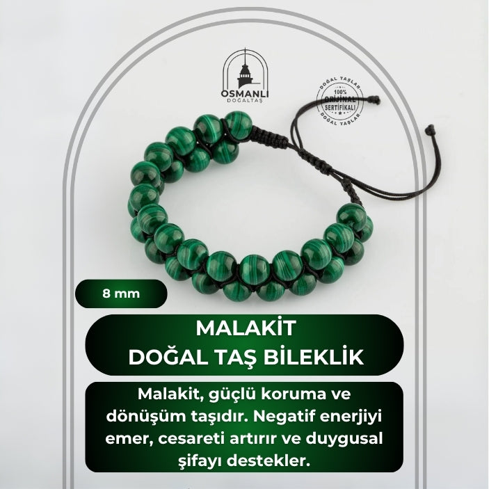 Malakit 8mm Çift Sıra Makrome Doğal Taş Bileklik