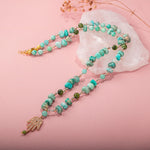 Amazonit-Yeşim Doğal Taş Hamsa Fatıma Eli Altın Kaplama Kolye