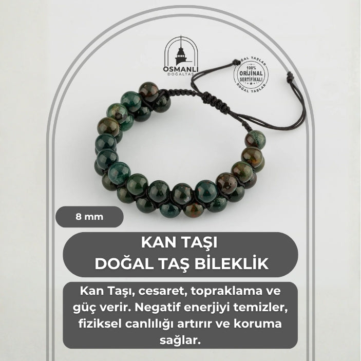 Kan Taşı 8mm Çift Sıra Makrome Doğal Taş Bileklik