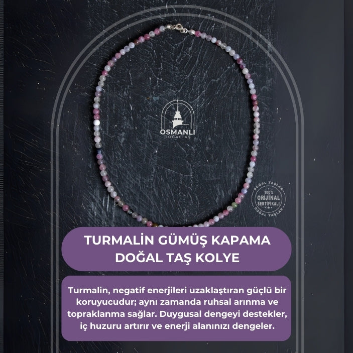 Sertifikalı Turmalin Gümüş Kapama Doğal Taş Kolye