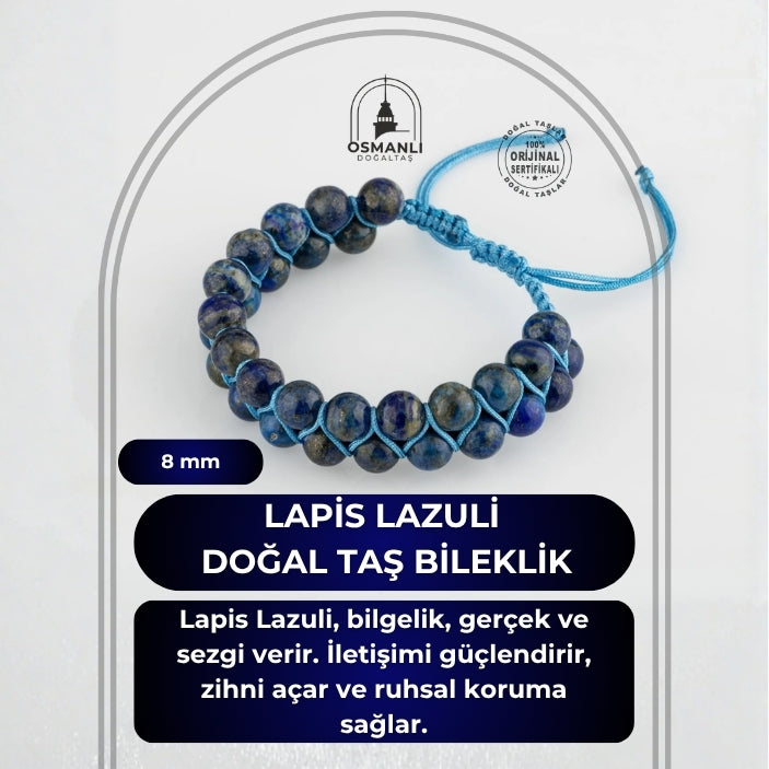 Lapis Lazuli 8mm Çift Sıra Makrome Doğal Taş Bileklik