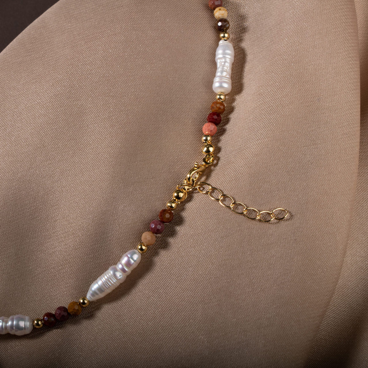 İnci-Jasper Doğal Taş Gümüş Kolye