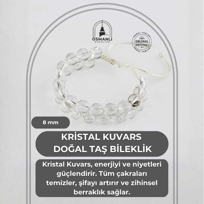 Kristal Kuvars 8mm Çift Sıra Makrome Doğal Taş Bileklik