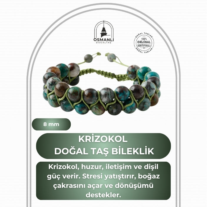 Krizokol 8mm Çift Sıra Makrome Doğal Taş Bileklik
