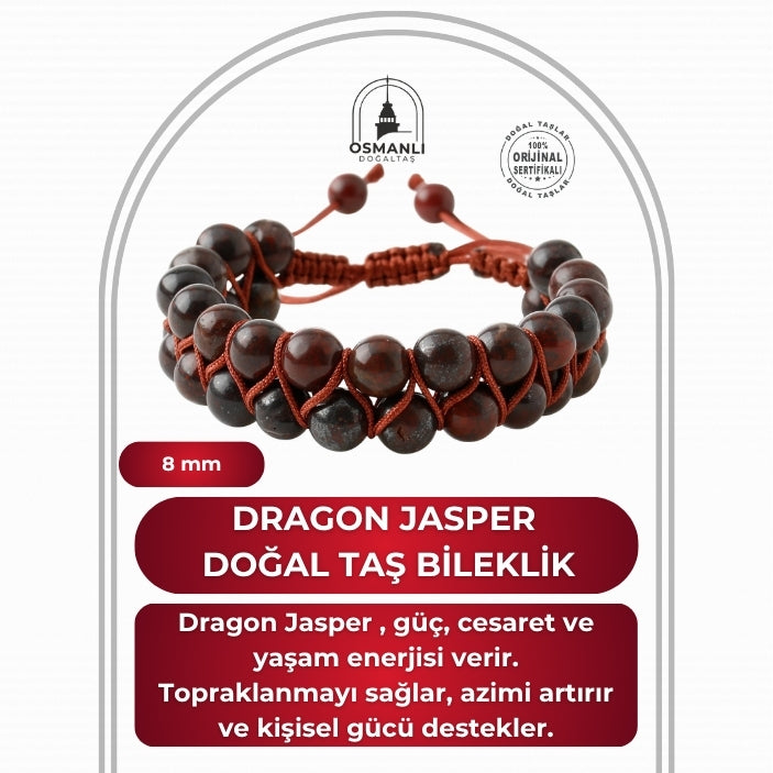 Dragon Jasper 8mm Çift Sıra Makrome Doğal Taş Bileklik