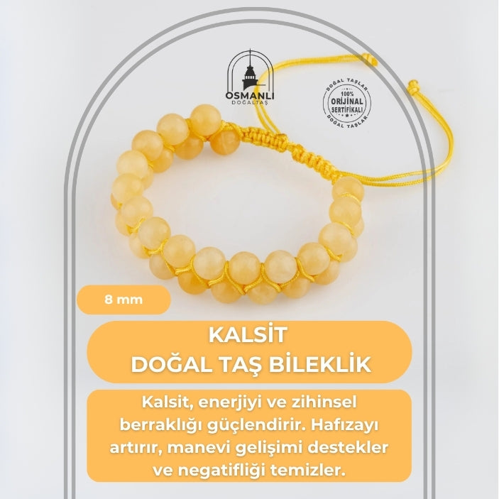 Kalsit 8mm Çift Sıra Makrome Doğal Taş Bileklik