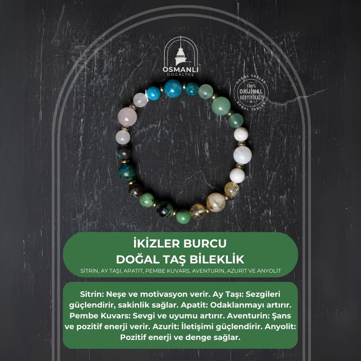Osmanlı Doğal Taş Sertifikalı İkizler Burcu Doğal Taş Bileklik
