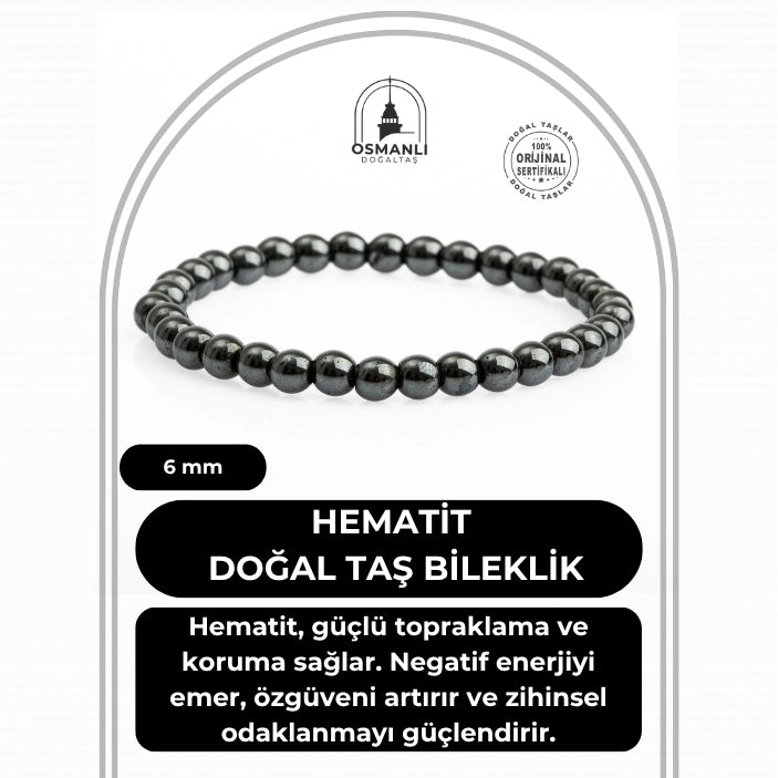 Hematit 6mm Doğal Taş Bileklik