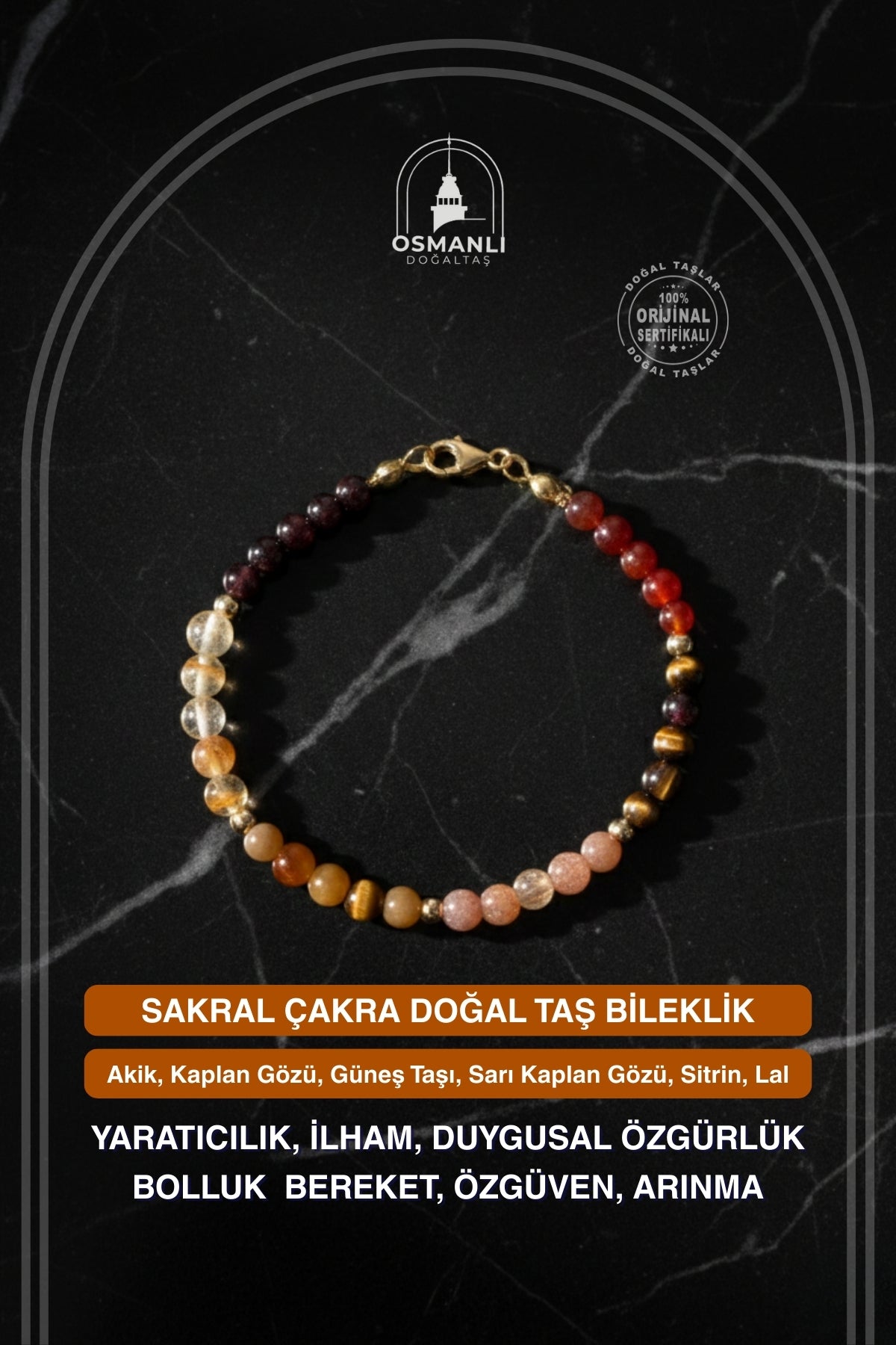 Sertifikalı Sakral Çakra Doğal Taş Bileklik