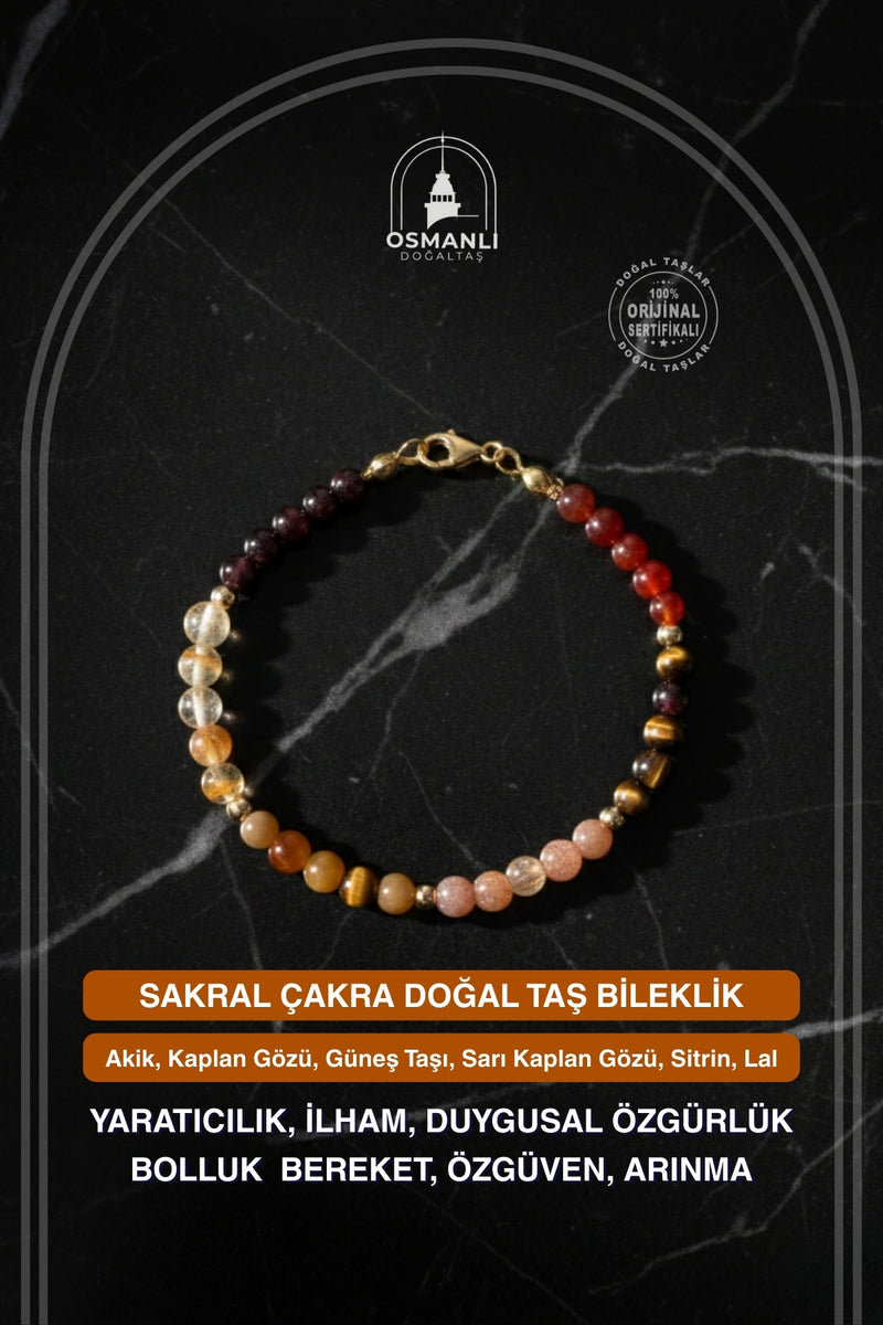 Sertifikalı Sakral Çakra Doğal Taş Bileklik