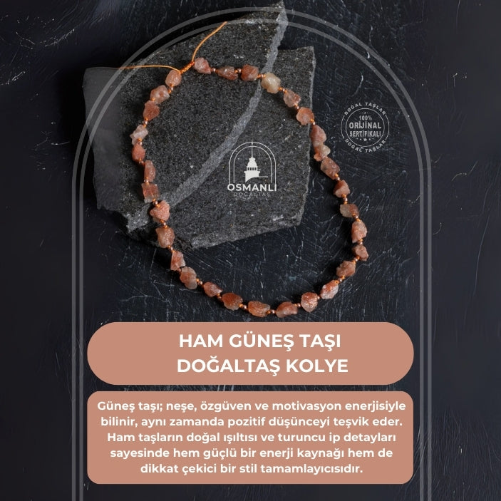 Sertifikalı Ham Güneş Taşı Doğaltaş Kolye