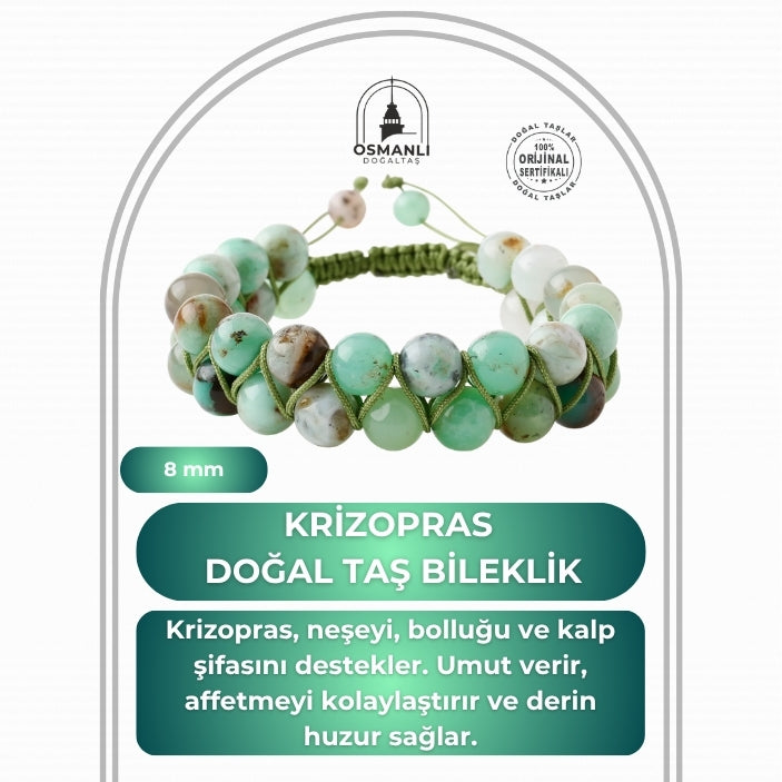 Krizopras 8mm Çift Sıra Makrome Doğal Taş Bileklik