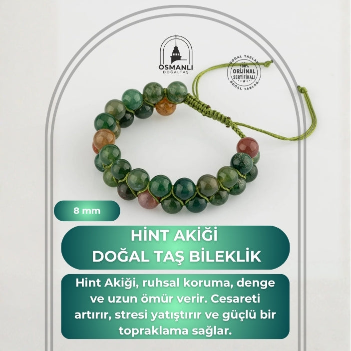 Hint Akiği 8mm Çift Sıra Makrome Doğal Taş Bileklik