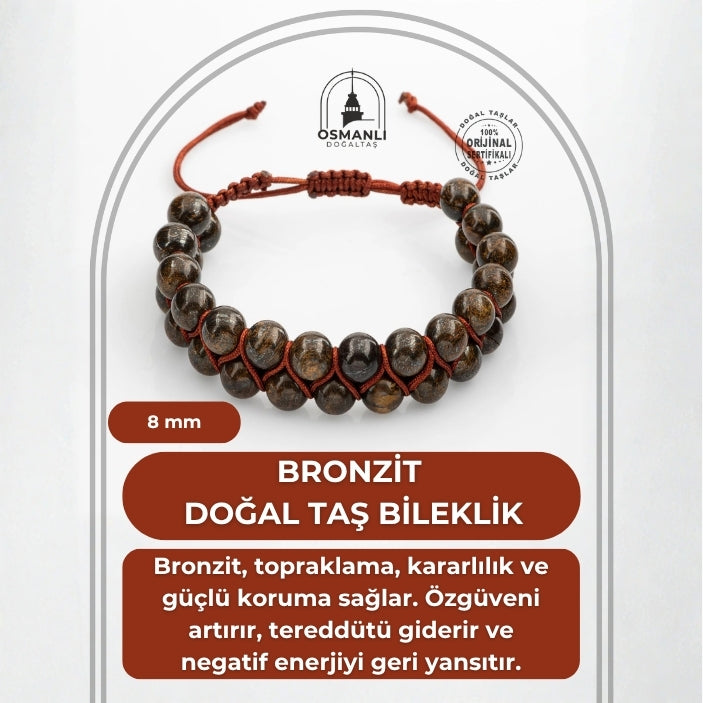 Bronzit 8mm Çift Sıra Makrome Doğal Taş Bileklik