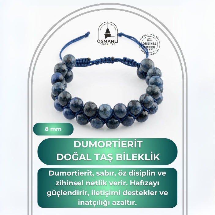 Dumortierit 8mm Çift Sıra Makrome Doğal Taş Bileklik
