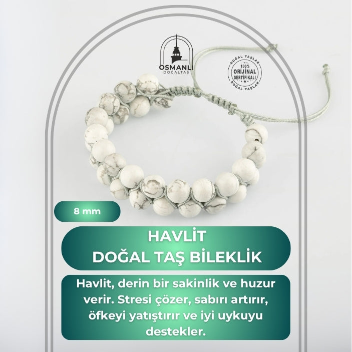 Havlit 8mm Çift Sıra Makrome Doğal Taş Bileklik