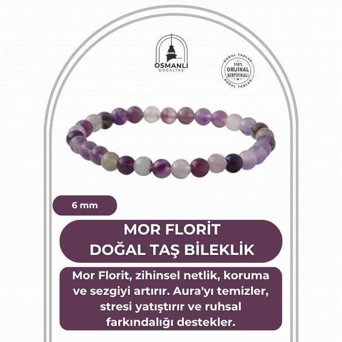 Mor Florit 6mm Doğal Taş Bileklik