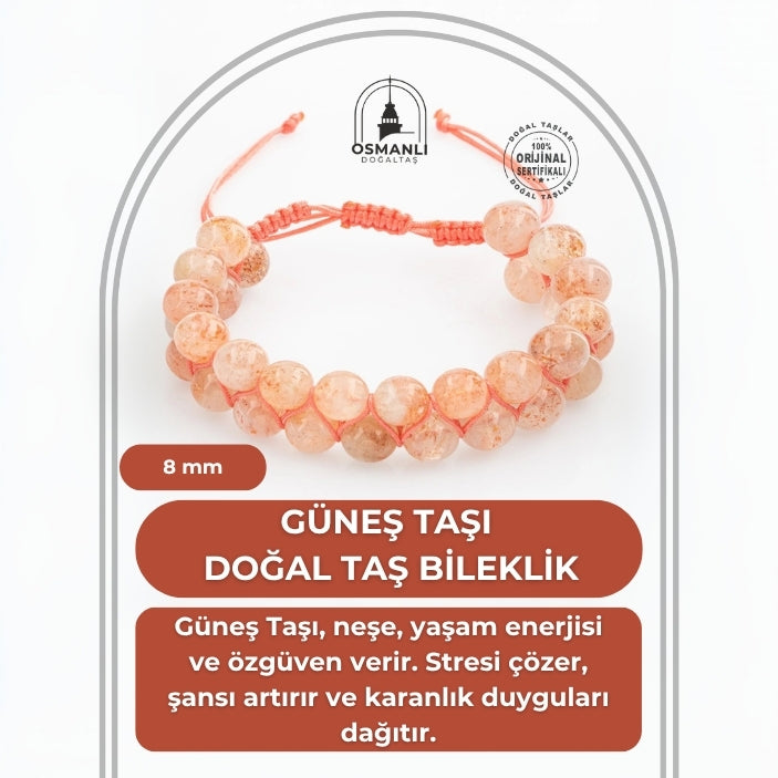 Güneş Taşı 8mm Çift Sıra Makrome Doğal Taş Bileklik