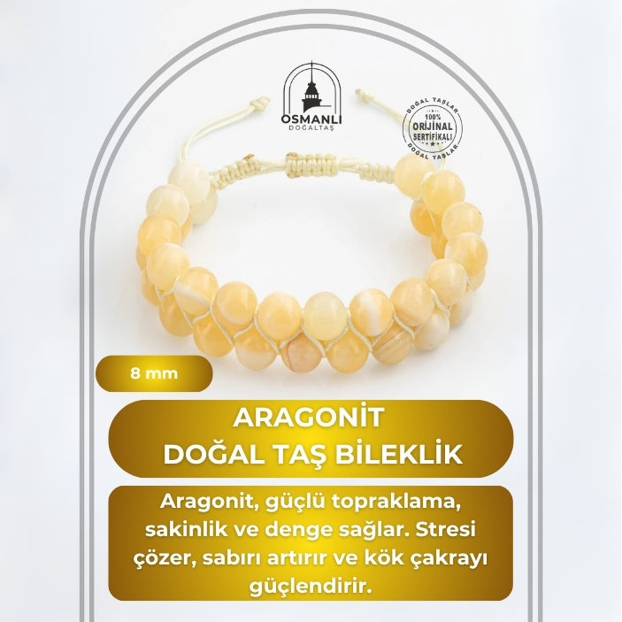Aragonit 8mm Çift Sıra Makrome Doğal Taş Bileklik