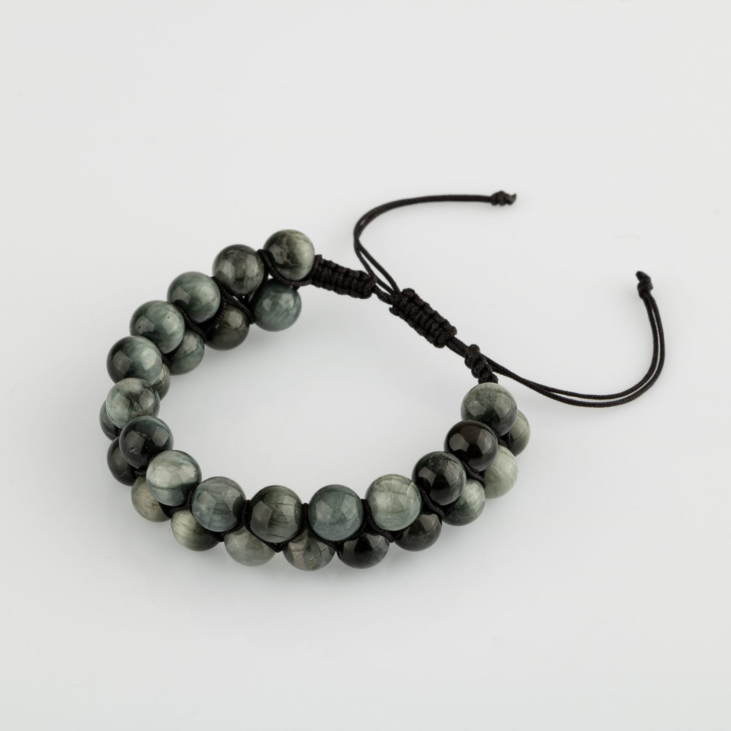 Kedi Gözü 8mm Çift Sıra Makrome Doğal Taş Bileklik