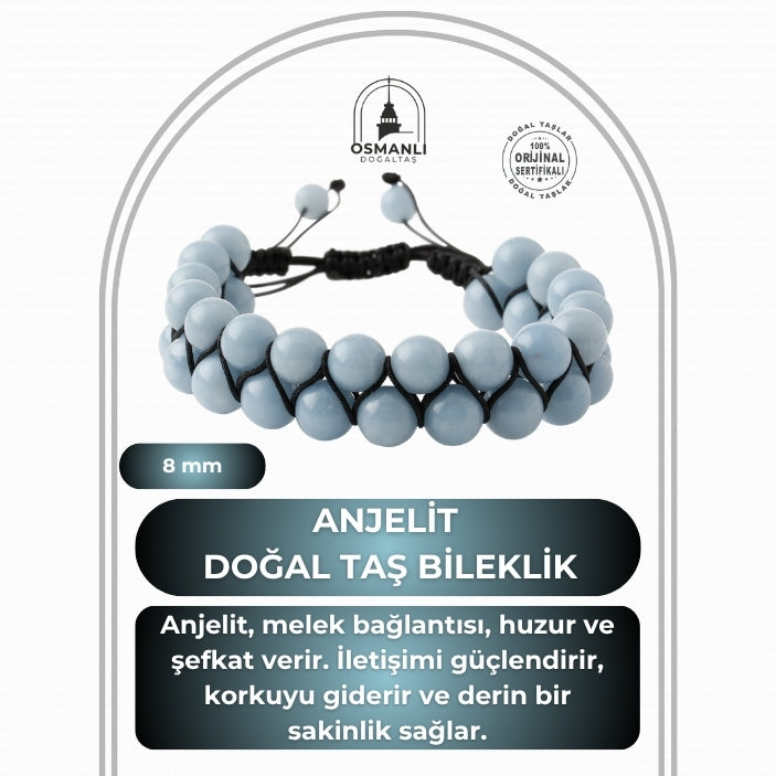 Anjelit 8mm Çift Sıra Makrome Doğal Taş Bileklik