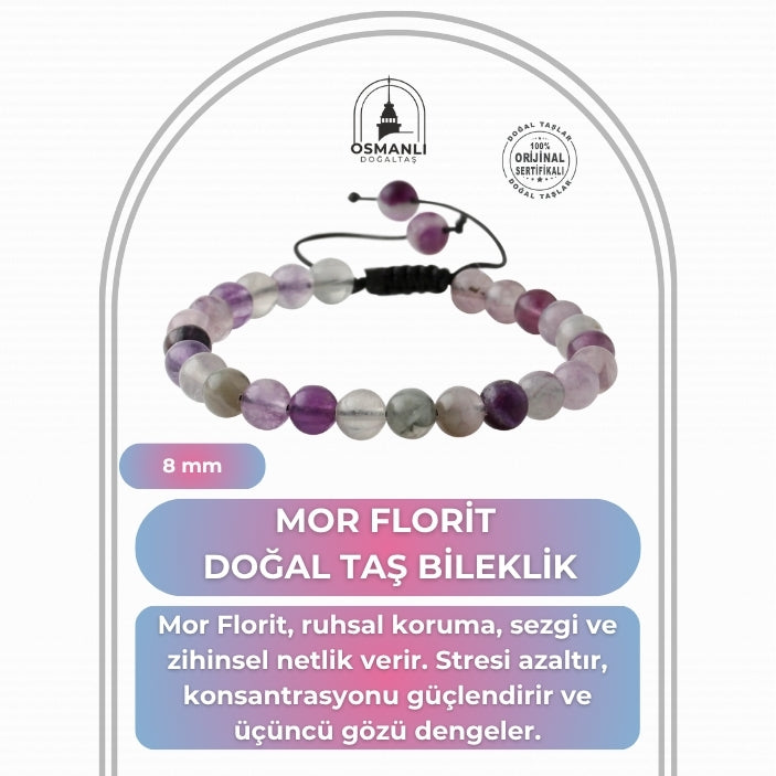 Mor Florit 8mm Doğal Taş Bileklik