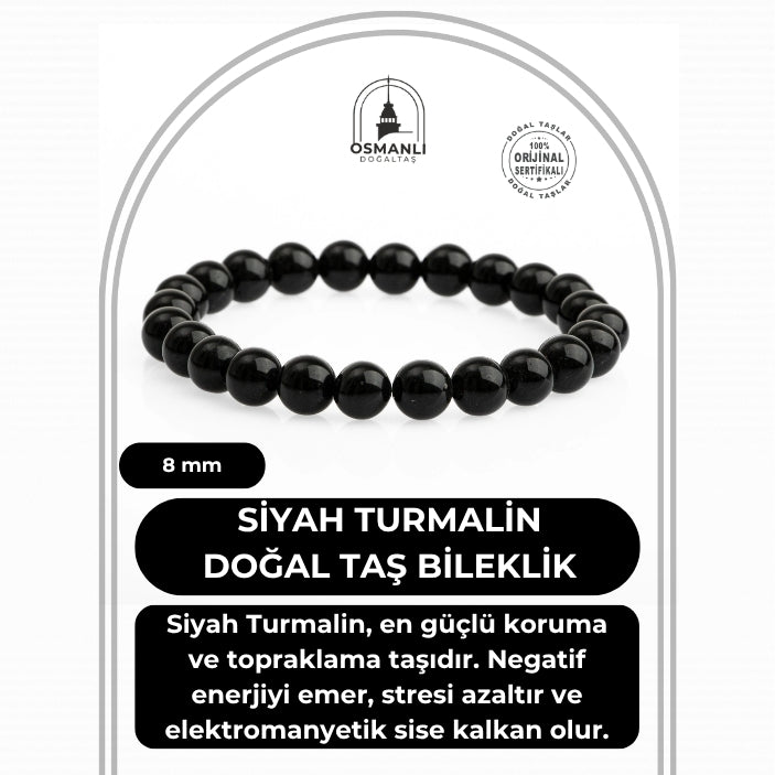 Siyah Turmalin 8mm Doğal Taş Bileklik