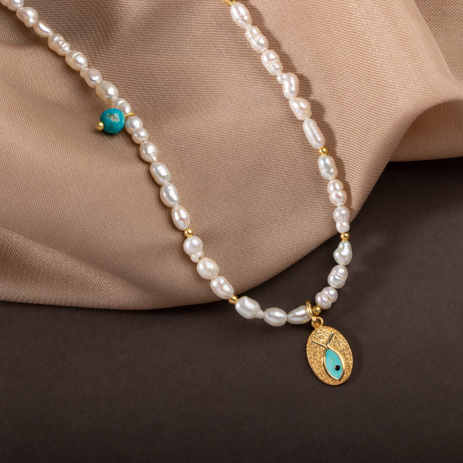 İnci Doğal Taş Gümüş Kolye