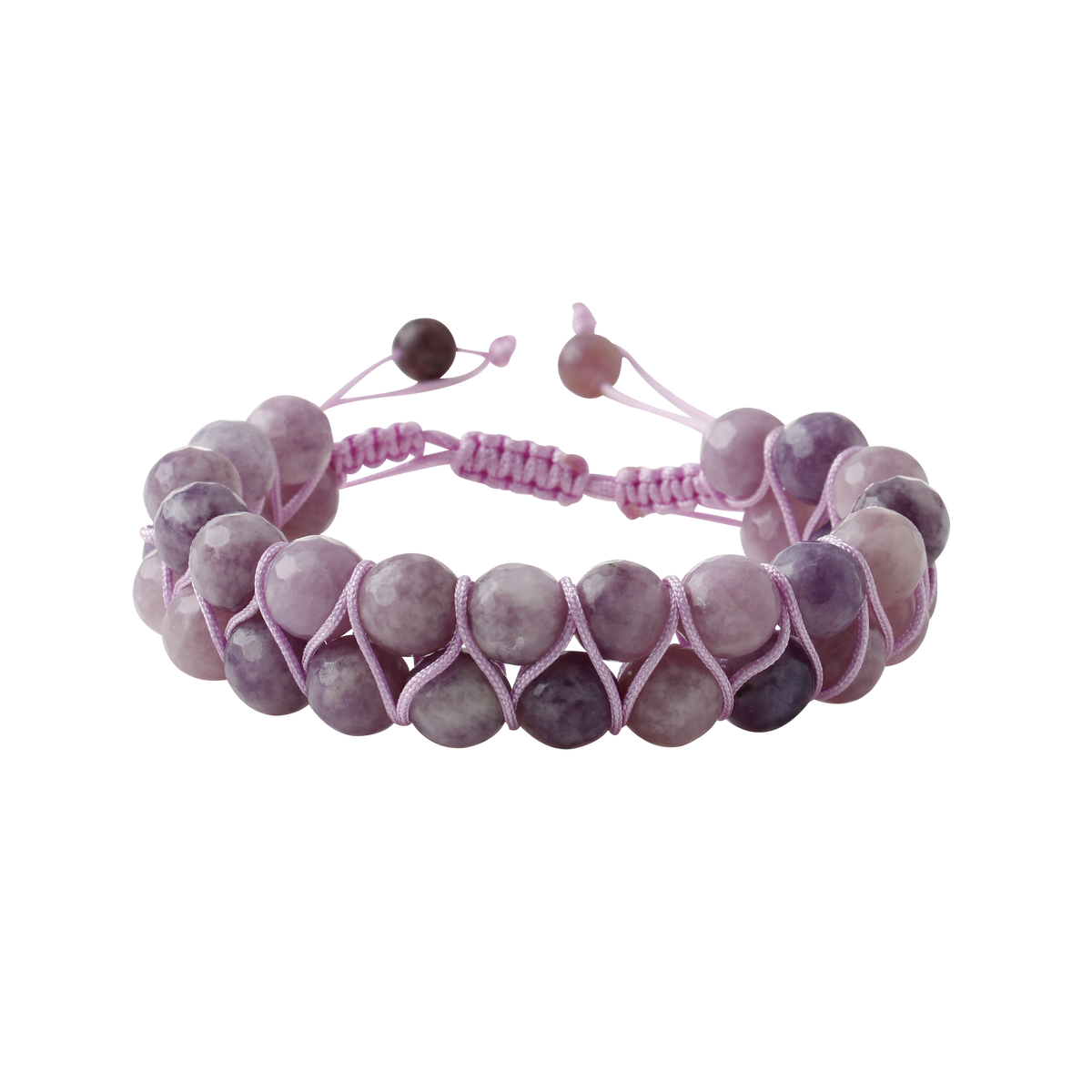 Lepidolit 8mm Çift Sıra Makrome Doğal Taş Bileklik