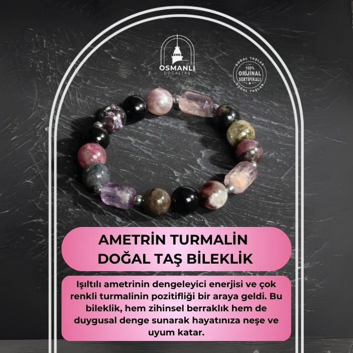 Sertifikalı Ametrin Turmalin Doğal Taş Bileklik