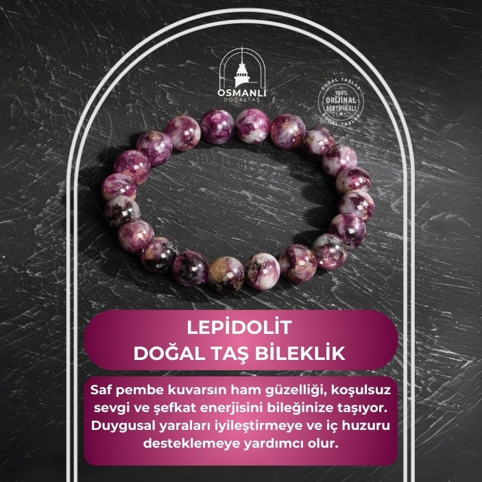 Sertifikalı Orijinal Premium Lepidolit Doğal Taş Bileklik