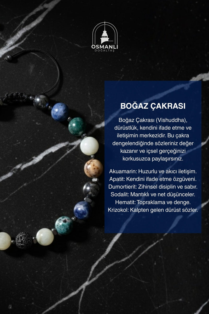 Sertifikalı Boğaz Çakrası Doğal Taş Makrome Bileklik