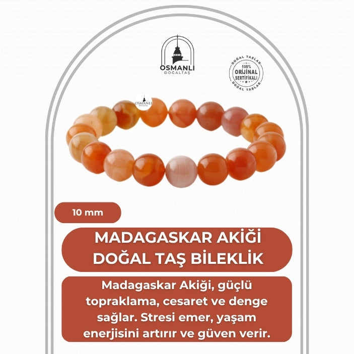 Madagaskar Akiği 10mm Doğal Taş Bileklik