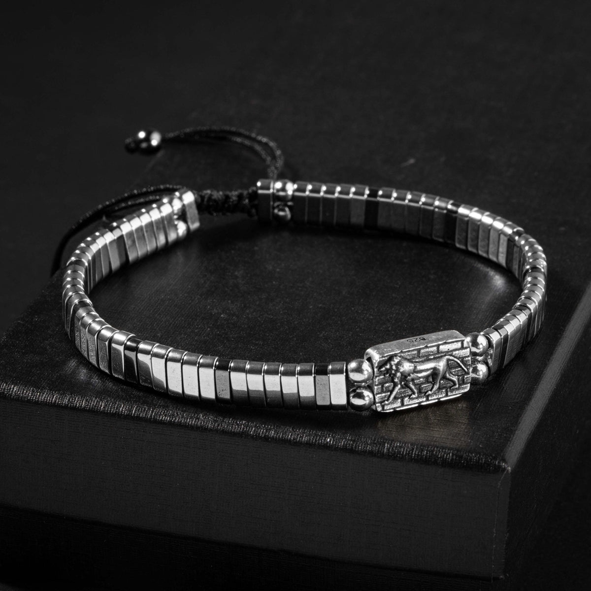 Hematit Doğal Taş Gümüş Erkek Tasarım Bileklik