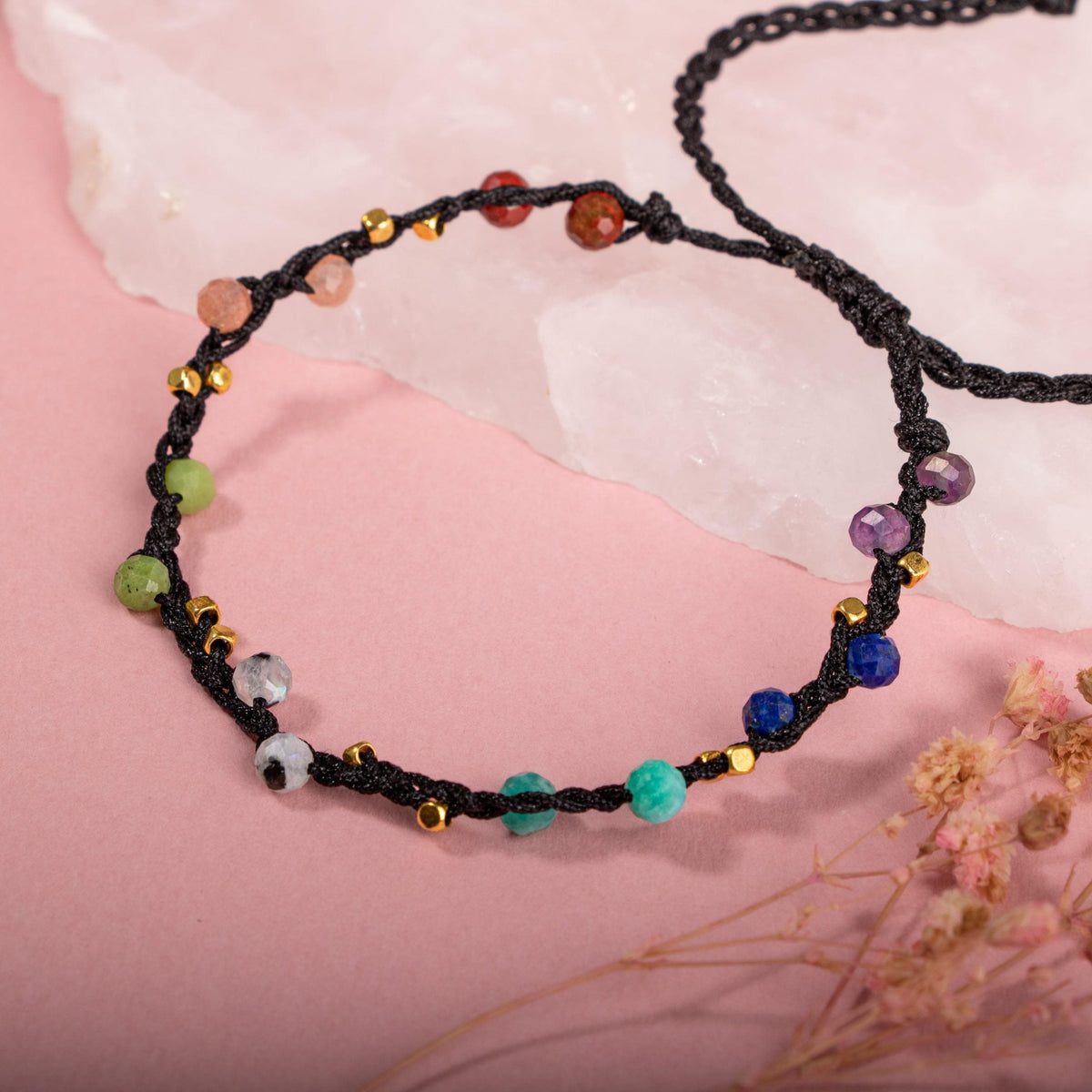 Çakra-Jasper-Yeşim-Amazonit-Lapis-Güneş Taşı-Ametist-Ay Taşı Doğal Taş Bileklik