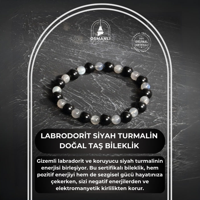 Sertifikalı Orijinal Labrodorit Siyah Turmalin Doğal Taş Bileklik