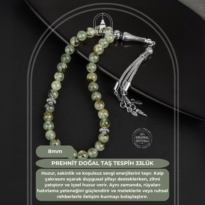Prehnit Doğal Taş Tesbih 33lük - 8mm