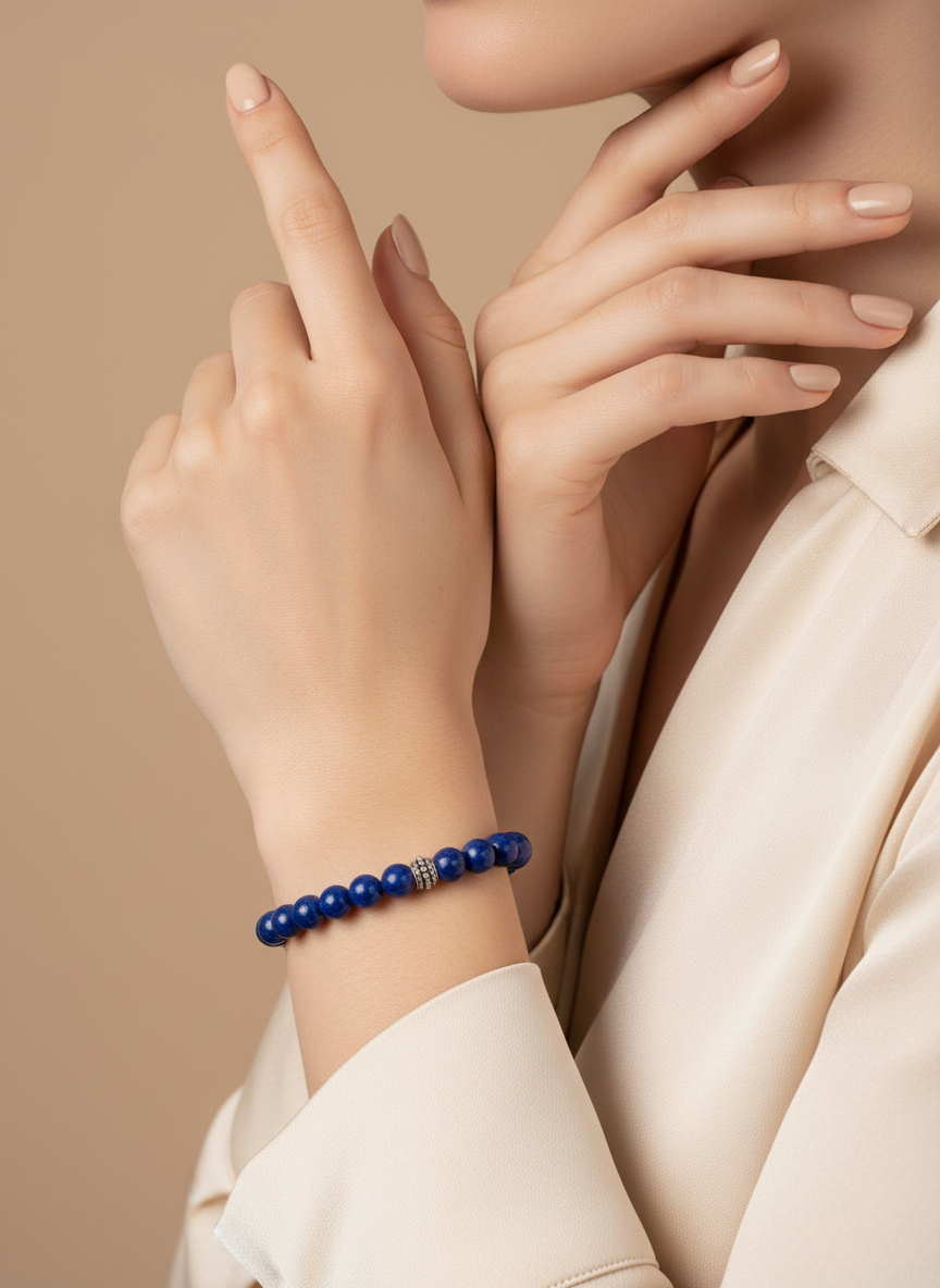 Sertifikalı Doğal Taş Bileklik - Lapis 8 Mm B512 - model çekimi 1