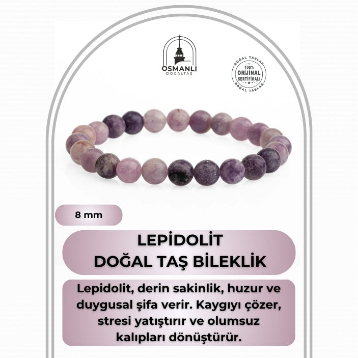 Lepidolit 8mm Doğal Taş Bileklik
