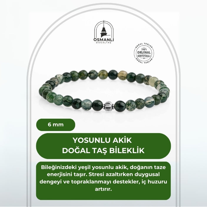 Yosunlu Akik 6mm Doğal Taş Bileklik