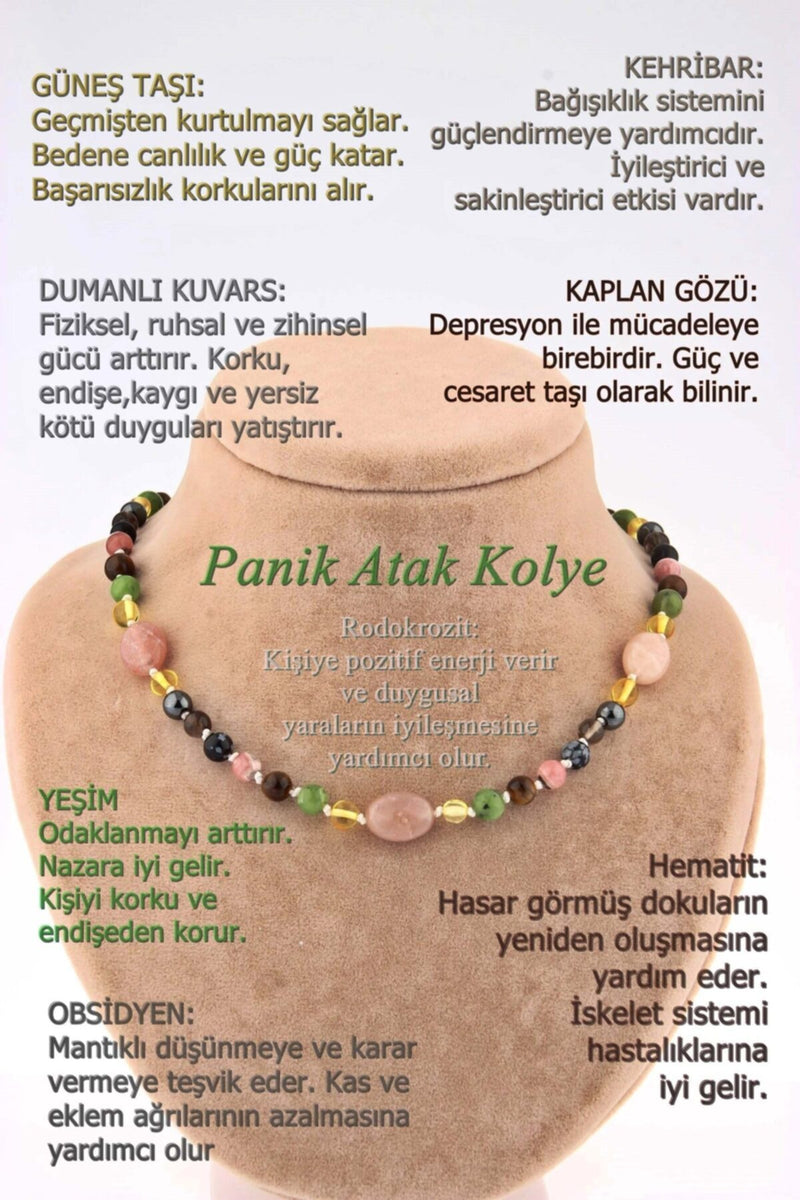 Dumanlı Kuvars Güneş Taşı Kehribar Obsidyen Yeşim Hematit Kaplan Gözü Panik Atak Kolyesi