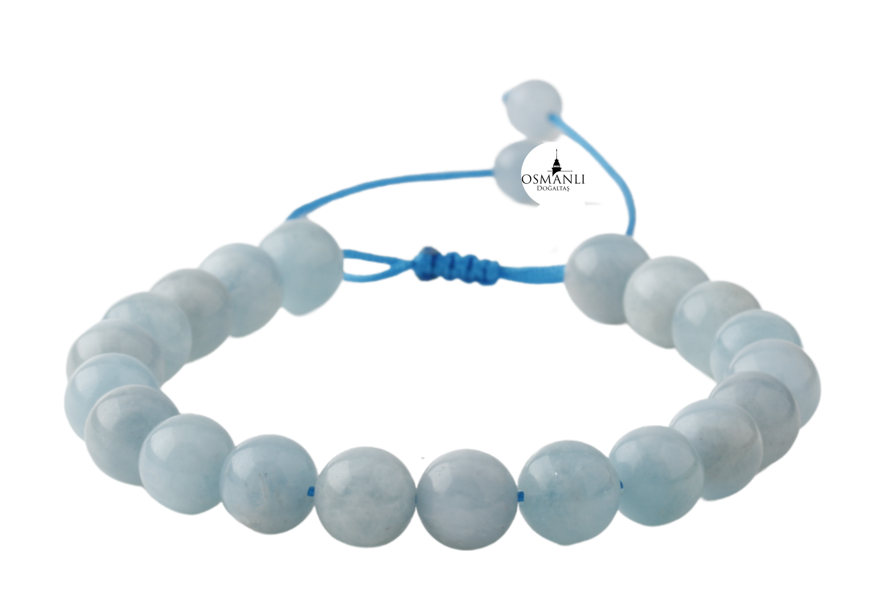 Akuamarin 8mm Merdiven Kapama Doğal Taş Bileklik