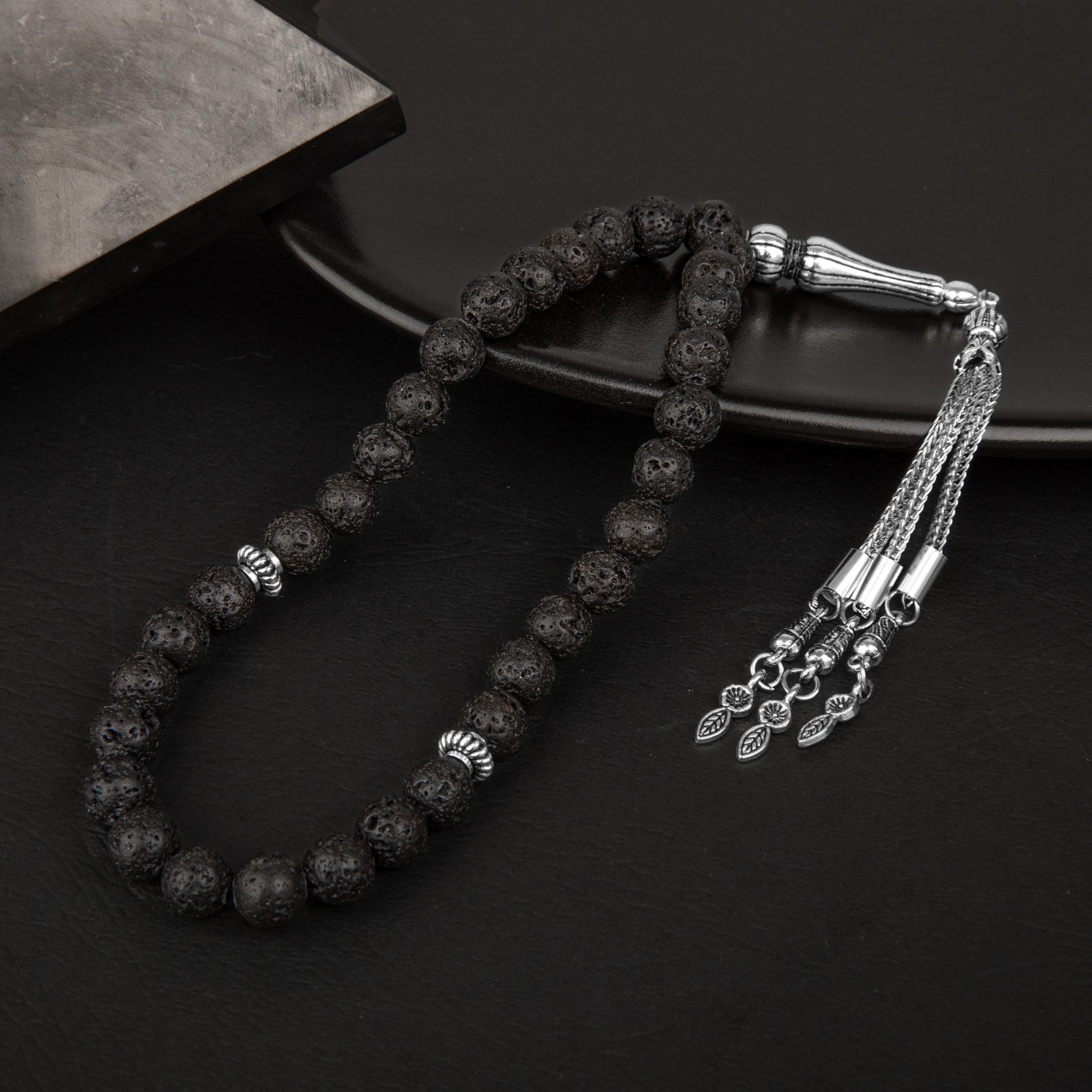 Siyah Lav Taşı Doğal Taş Tesbih 33lük - 8mm