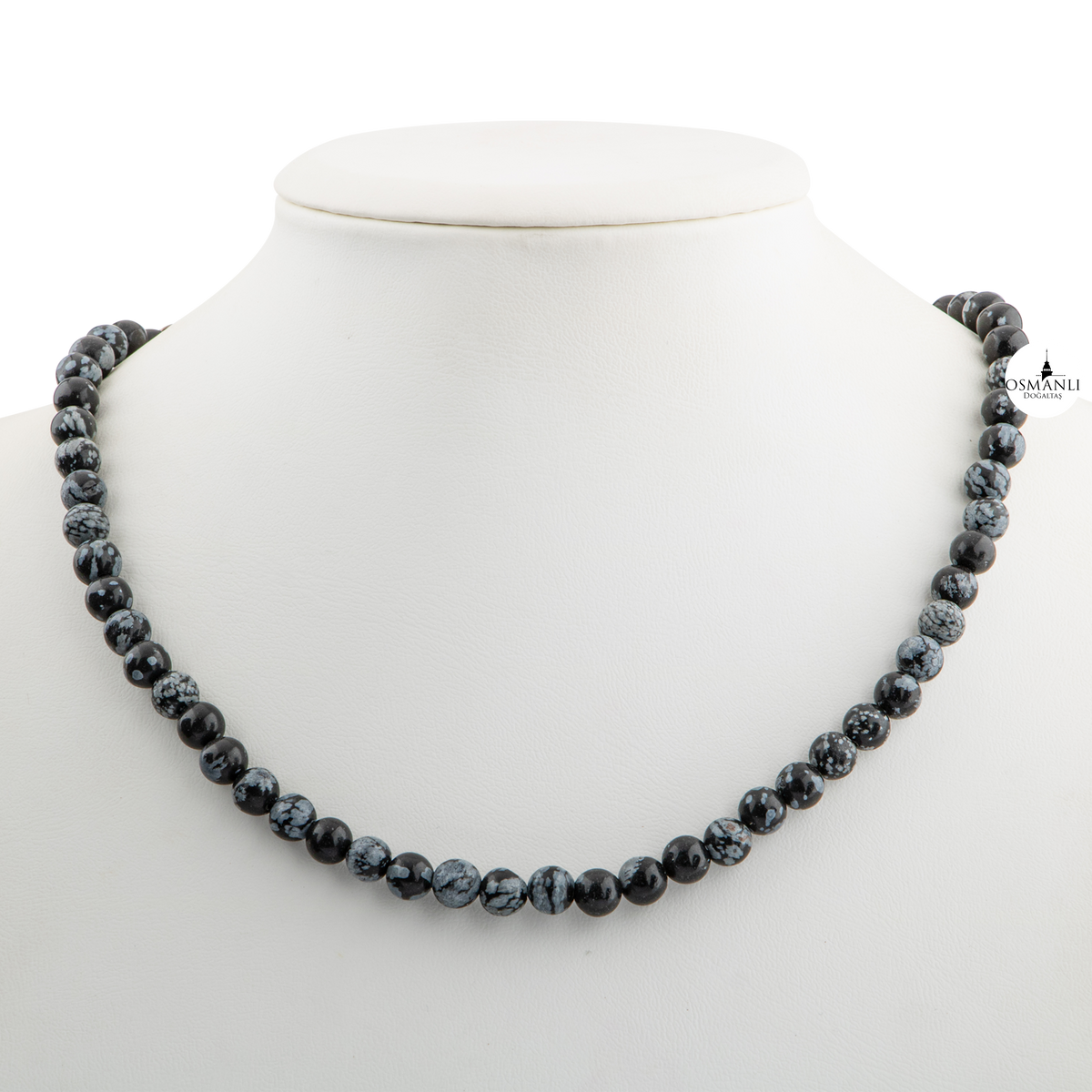 Karlı Obsidyen 6 mm Dizi Doğal Taş Kolye