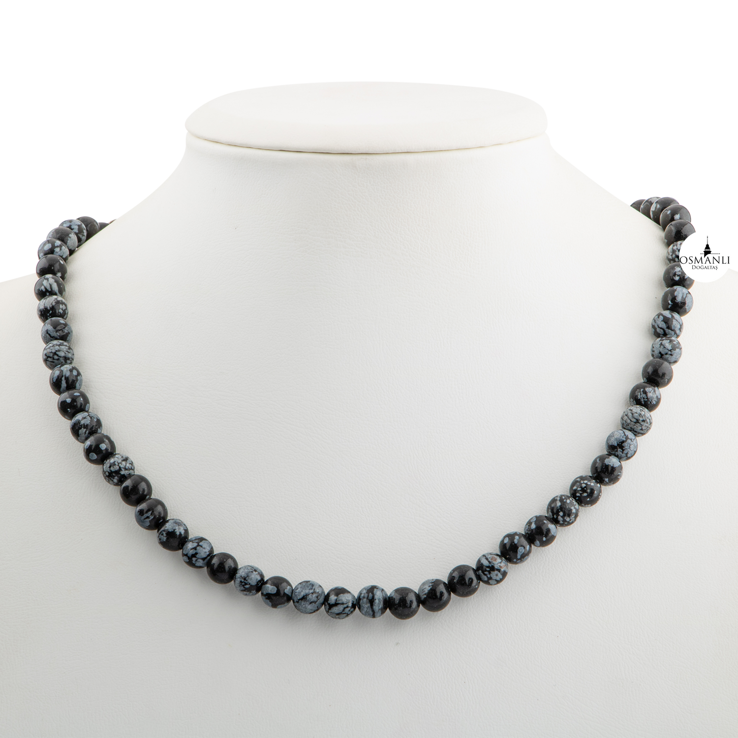 Karlı Obsidyen 6 mm Dizi Doğal Taş Kolye